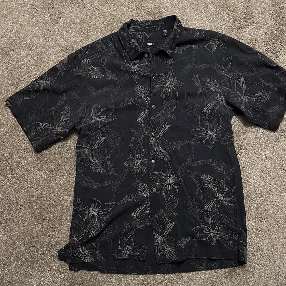 Izod Dark Gray Floral Button Down Shirt
